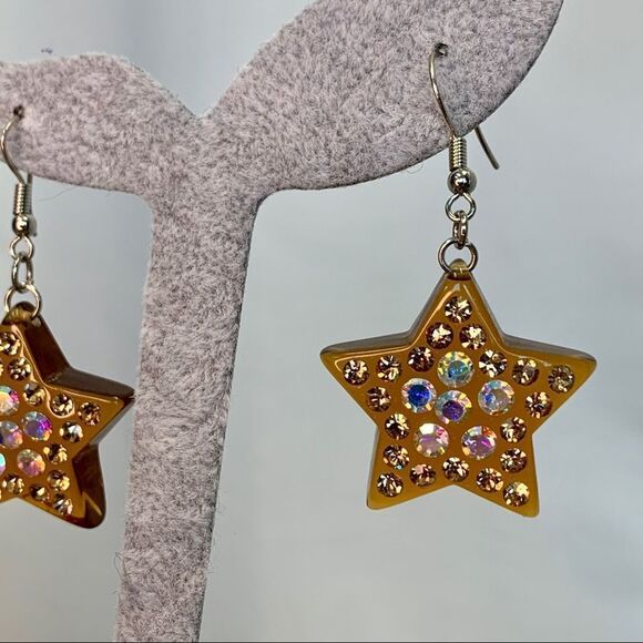BROWN rhinestone embellished star earrings - Picture 4 of 11